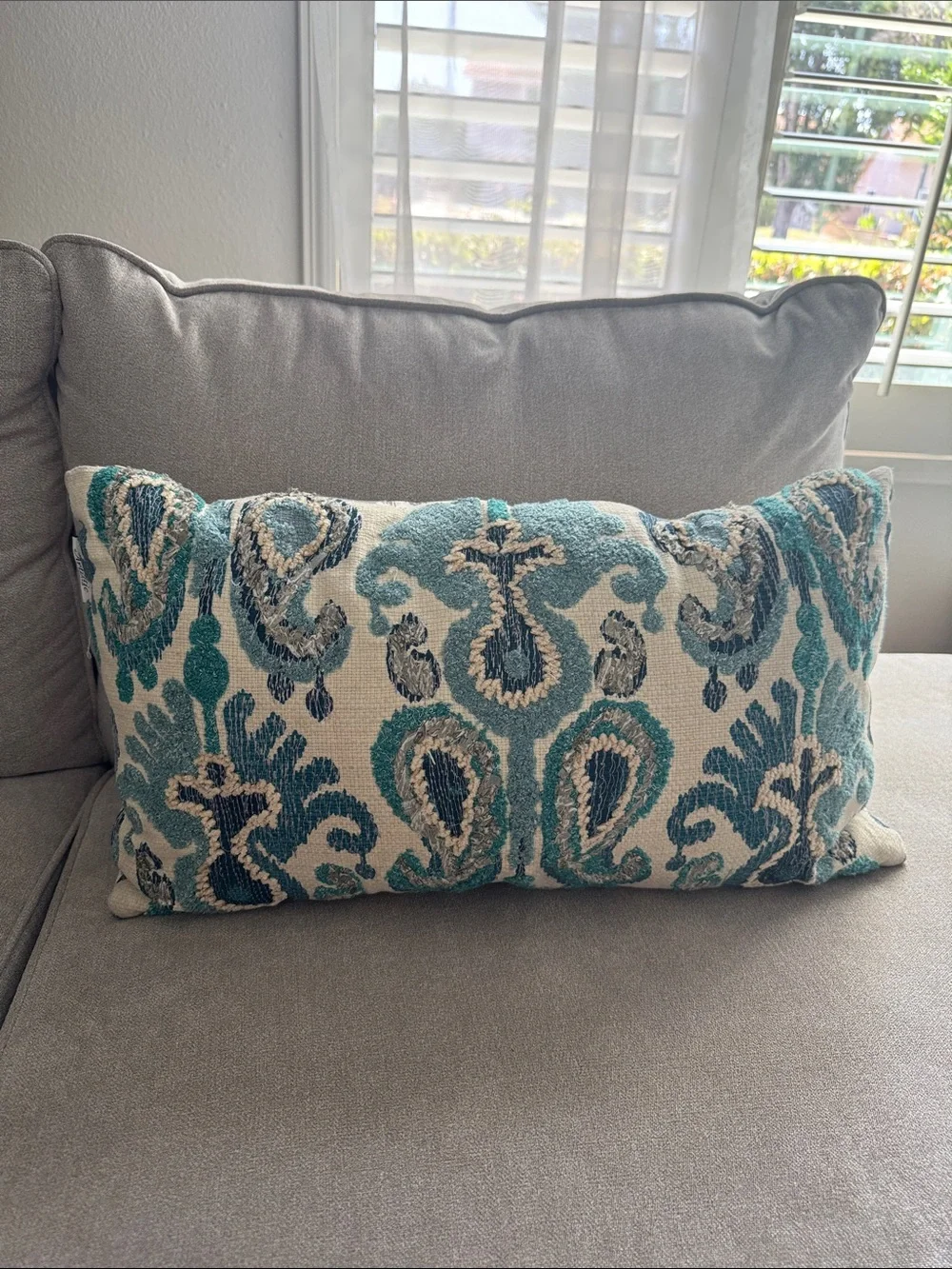Teal and Cream Decorative Lumbar Pillow - Accent Cushion